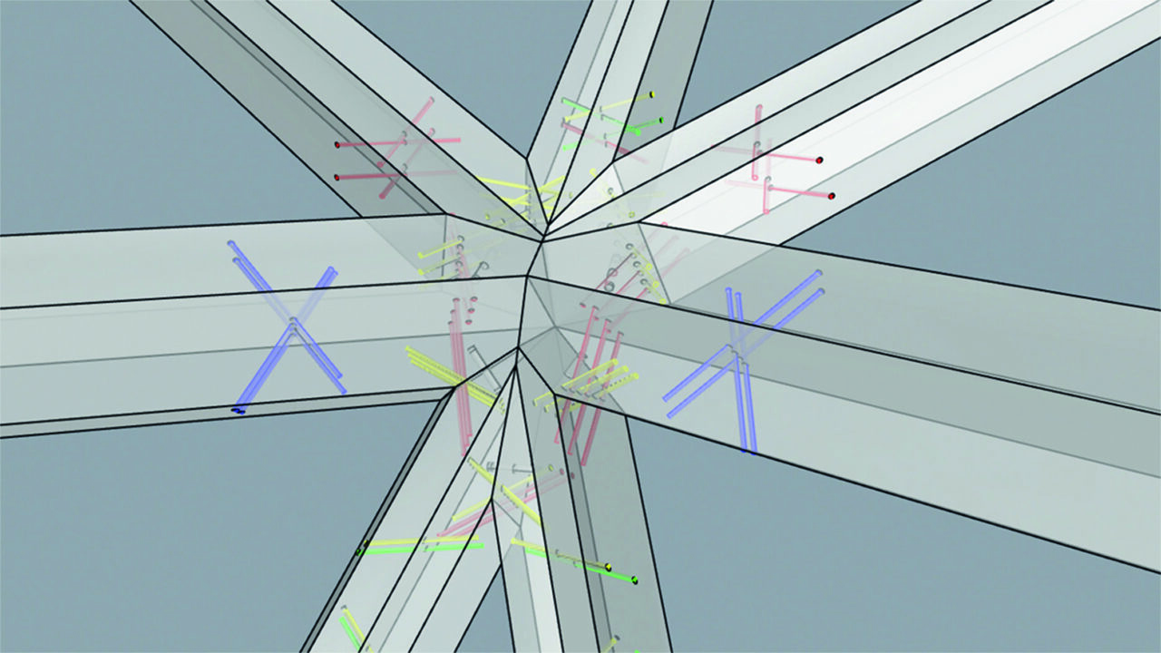 Digitaal model van een knoop met exacte schroefposities.
