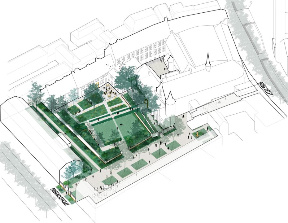 Impressie Prinsenhof met Prinsentuin en het Sint Agathaplein door DELVA Landscape Architecture Urbanism.